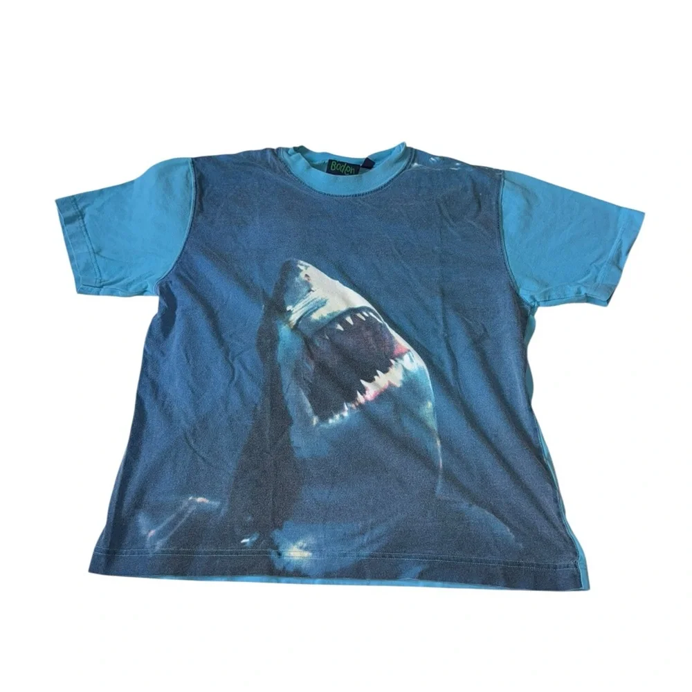 Mini Boden Blue Shark Swim Trunks & T-Shirt Set Size 9-10 Years